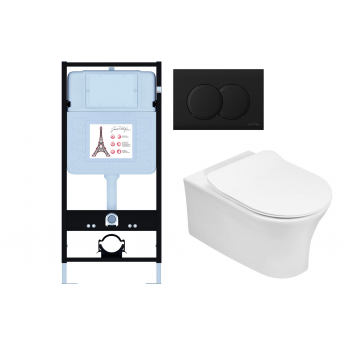 Унитаз c инсталляцией JACOB DELAFON ALEO E21731RU-BL сиденье тонкое микролифт, клавиша матово черный, (EDAH132-0+E33127-0+E36495-NF+E36496-BL)