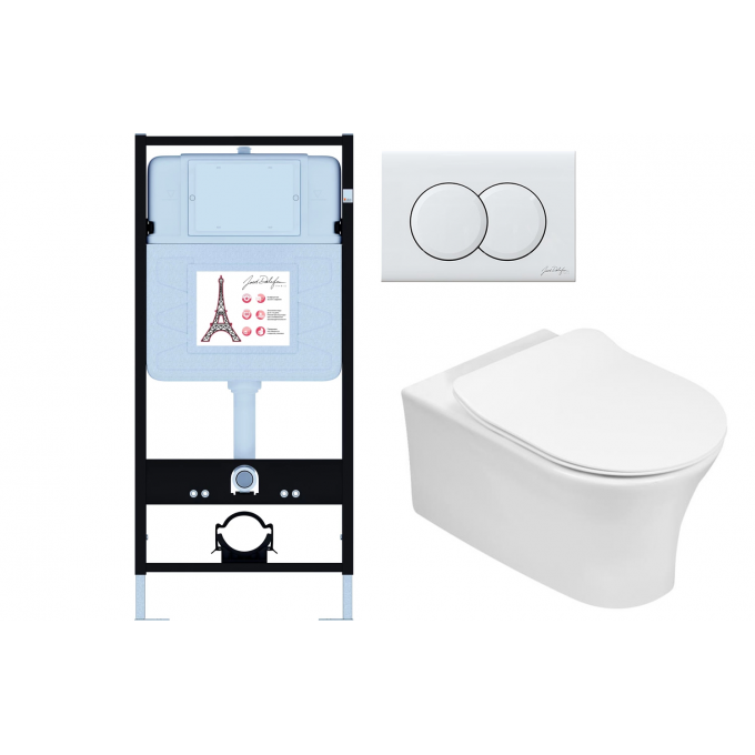 Унитаз c инсталляцией JACOB DELAFON ALEO сиденье тонкое микролифт, панель для двойного смыва, глянцевый белый E21731RU-00