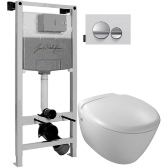 Унитаз c инсталляцией JACOB DELAFON ELITE E21743RU-CP сиденье тонкое микролифт, панель для двойного смыва, хром (E36495-NF+E36496-CP+EDX114RU)