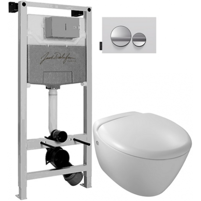 Унитаз c инсталляцией JACOB DELAFON ELITE сиденье тонкое микролифт, панель для двойного смыва, хром (E36495-NF+E36496-CP+EDX114RU) E21743RU-CP