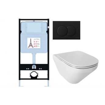 Унитаз c инсталляцией JACOB DELAFON MODERN LIFE E21775RU-BL сиденье тонкое микролифт, панель для двойного смыва, матовый черный (E36495-NF+E36496-BL+E77725+E77168)