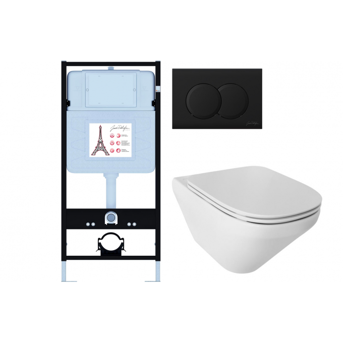 Унитаз c инсталляцией JACOB DELAFON MODERN LIFE сиденье тонкое микролифт, панель для двойного смыва, матовый черный (E36495-NF+E36496-BL+E77725+E77168) E21775RU-BL