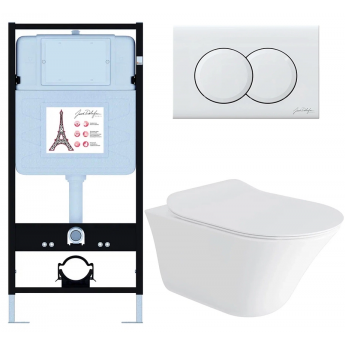 Унитаз c инсталляцией JACOB DELAFON VIVE E28079RU-0 сиденье тонкое микролифт, панель для двойного смыва, глянцевый белый (E36495-NF+E36496-00+E28078+28781IN-0)
