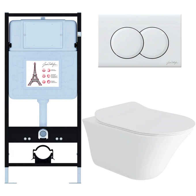 Унитаз c инсталляцией JACOB DELAFON VIVE сиденье тонкое микролифт, панель для двойного смыва, глянцевый белый (E36495-NF+E36496-00+E28078+28781IN-0) E28079RU-0