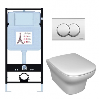 Унитаз c инсталляцией JACOB DELAFON VOX E21747RU-CP сиденье тонкое микролифт, панель для двойного смыва, хром (E36495-NF+E36496-CP+EDM102+E20142)